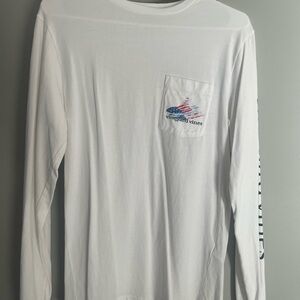 Vineyard Vines White Long Sleeve Tee with Sleeve Graphics